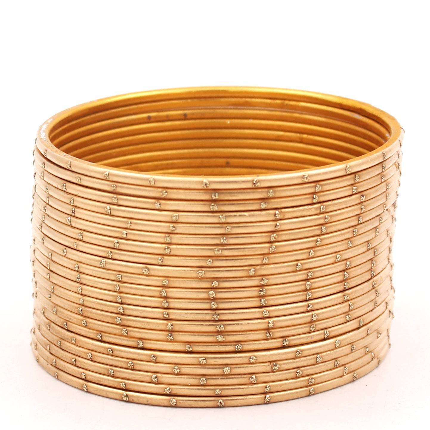 Set of 24 Matte Textured Bangles with Golden Boond by T4 Jewels Golden Plain Metal Bangles T4 Jewels