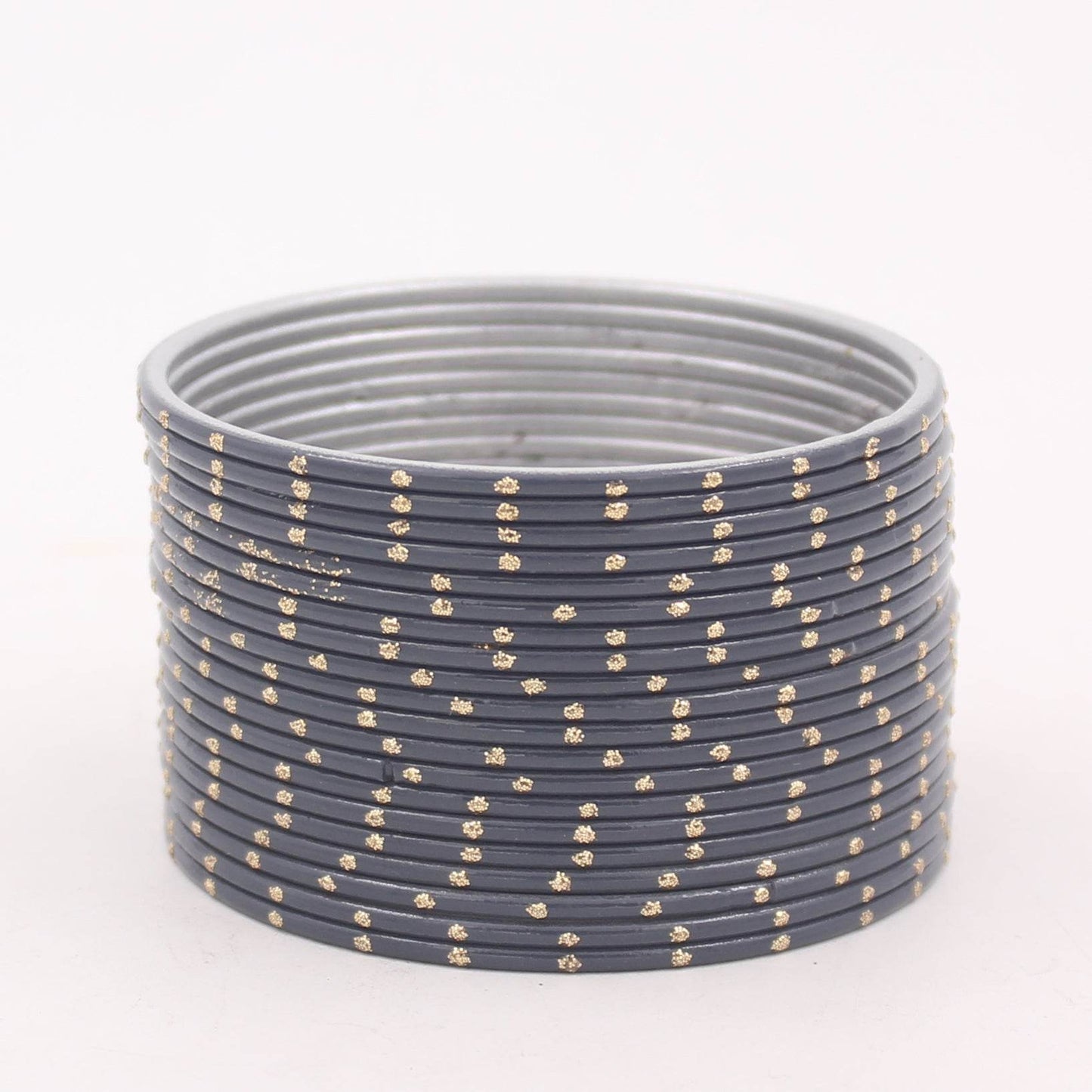 Set of 24 Matte Textured Bangles with Golden Boond by T4 Jewels Grey Plain Metal Bangles T4 Jewels