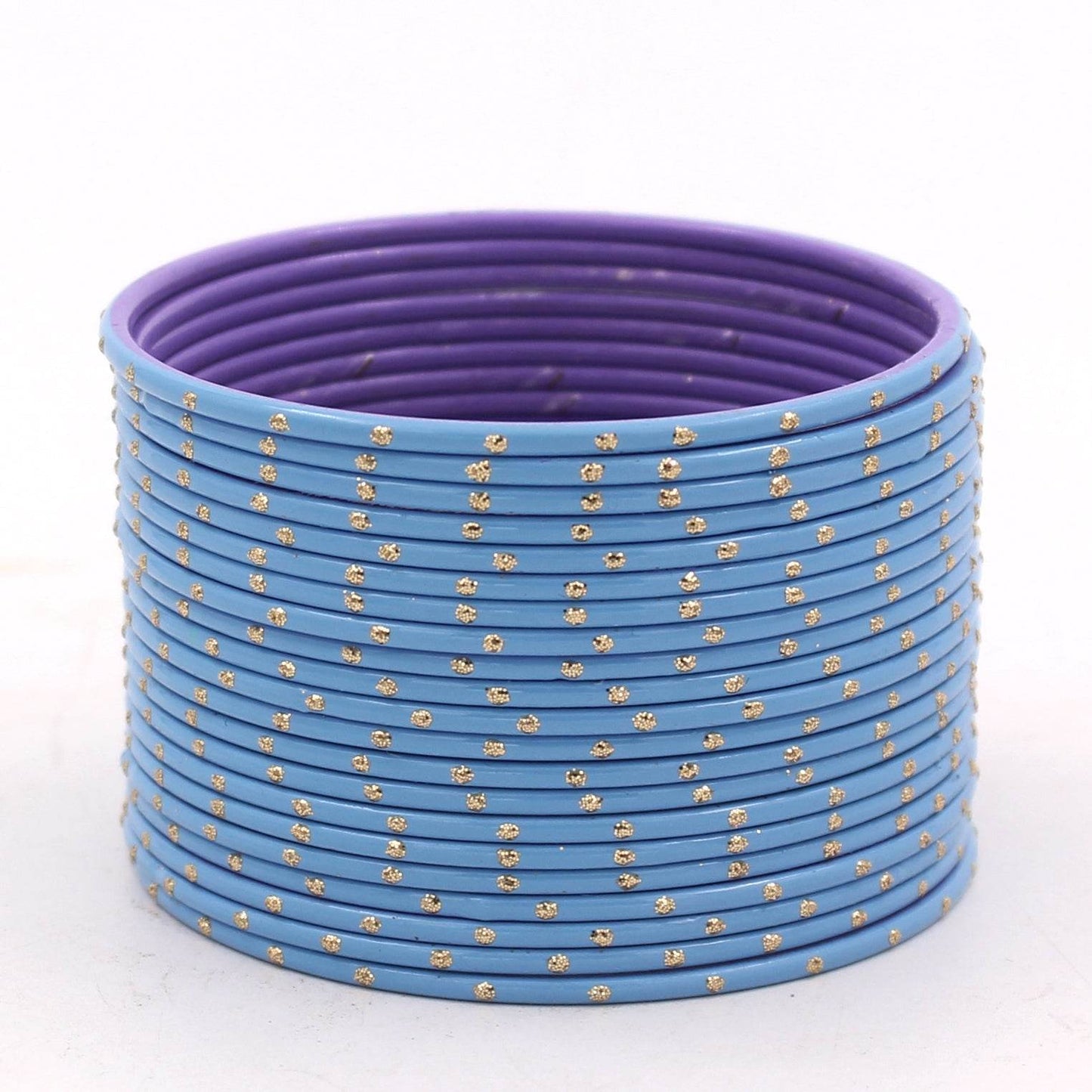 Set of 24 Matte Textured Bangles with Golden Boond by T4 Jewels Lavender-348 Plain Metal Bangles T4 Jewels