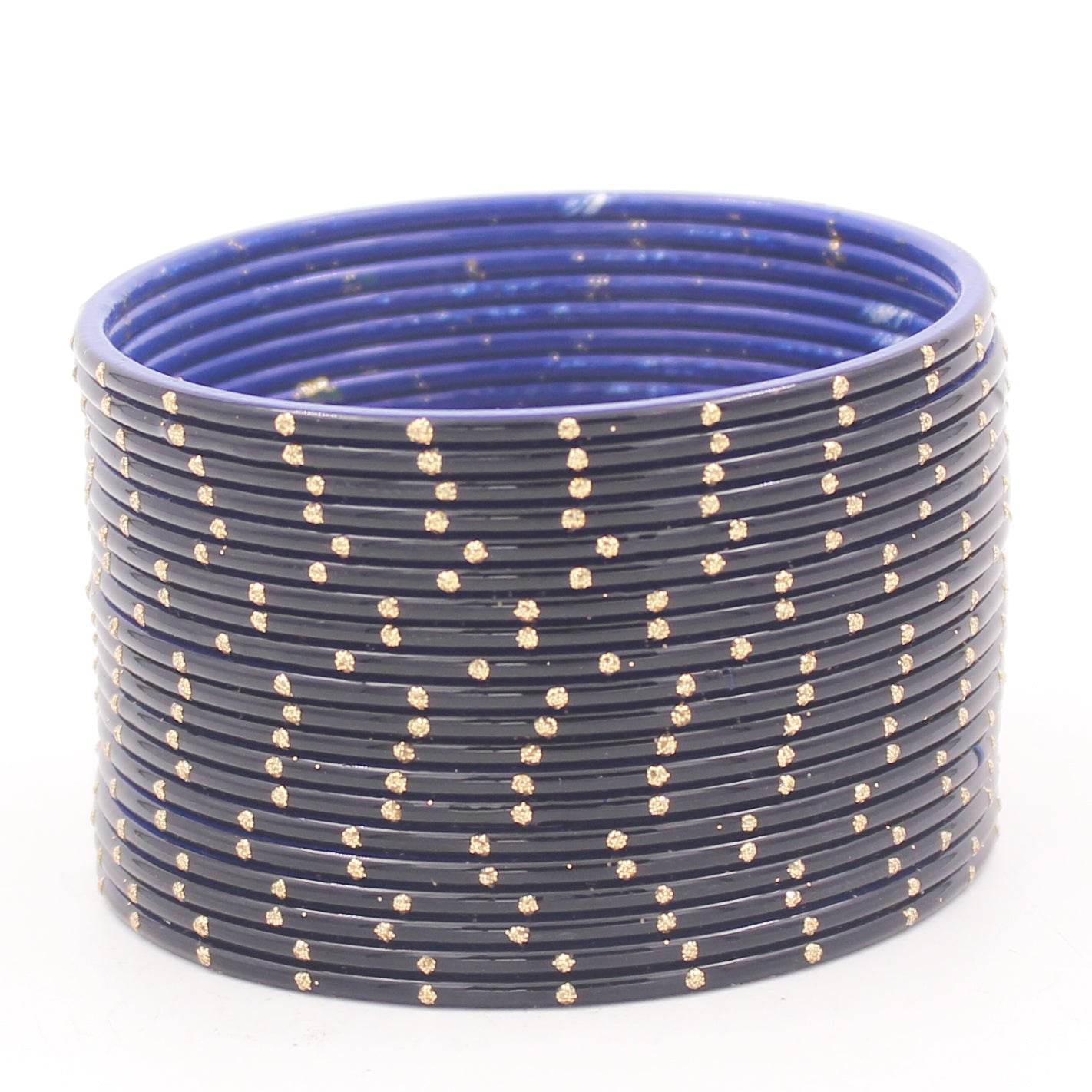 Set of 24 Matte Textured Bangles with Golden Boond by T4 Jewels Navy Blue Plain Metal Bangles T4 Jewels