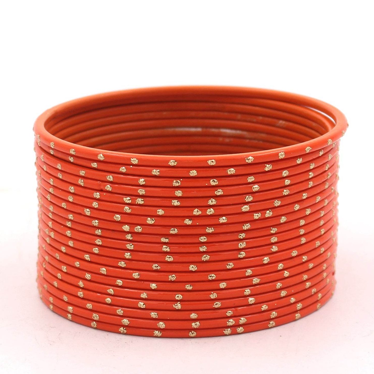 Set of 24 Matte Textured Bangles with Golden Boond by T4 Jewels Orange Plain Metal Bangles T4 Jewels