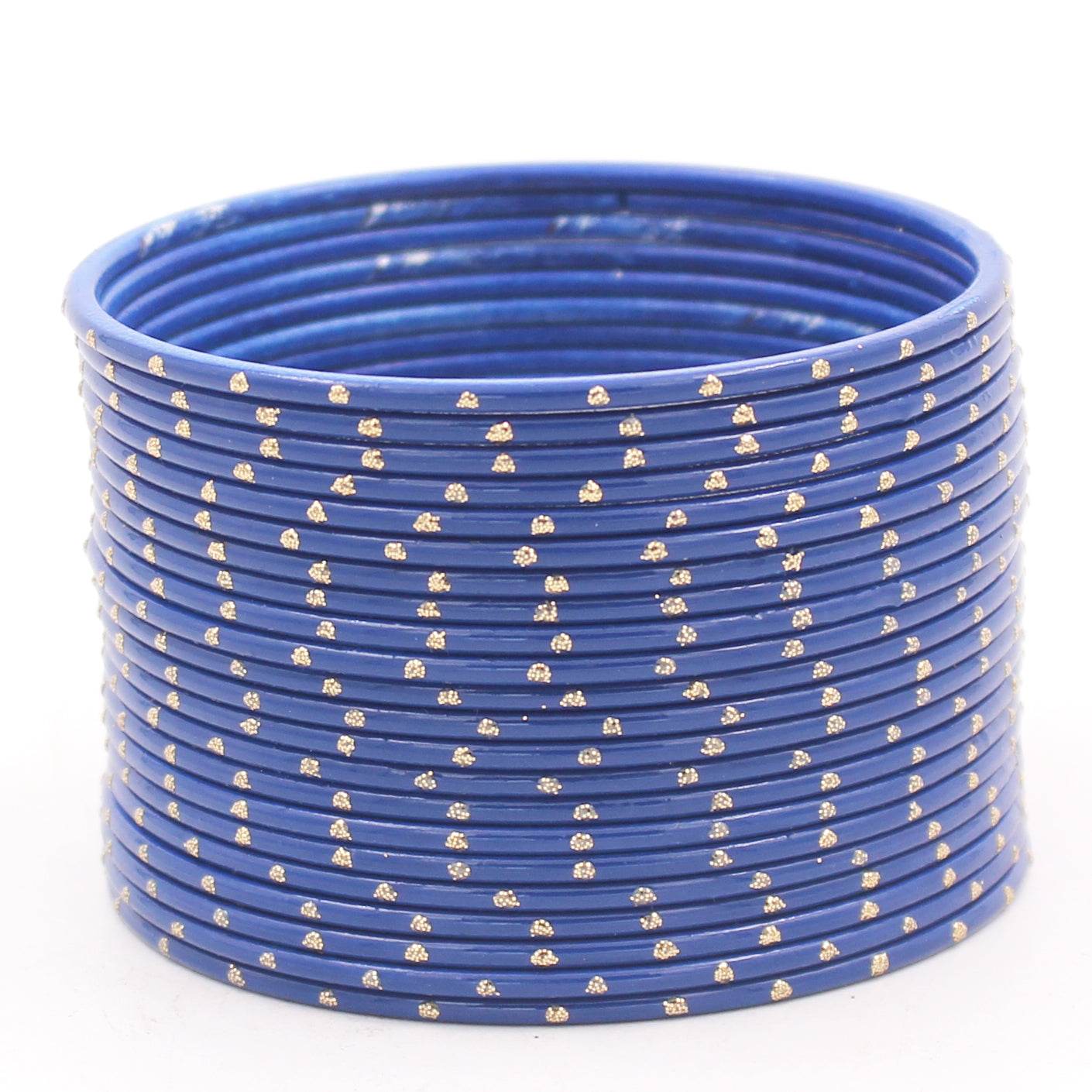 Set of 24 Matte Textured Bangles with Golden Boond by T4 Jewels Royal Blue Plain Metal Bangles T4 Jewels