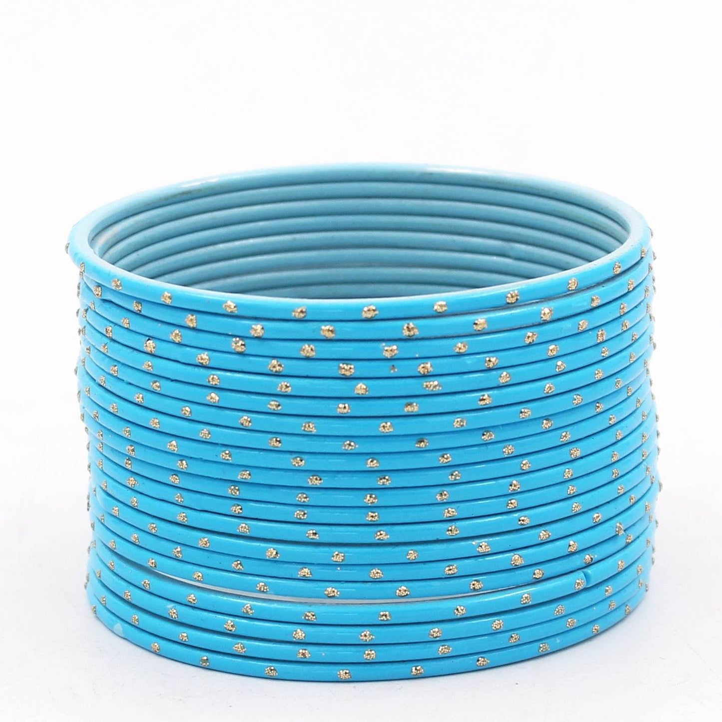 Set of 24 Matte Textured Bangles with Golden Boond by T4 Jewels Sky Blue Plain Metal Bangles T4 Jewels
