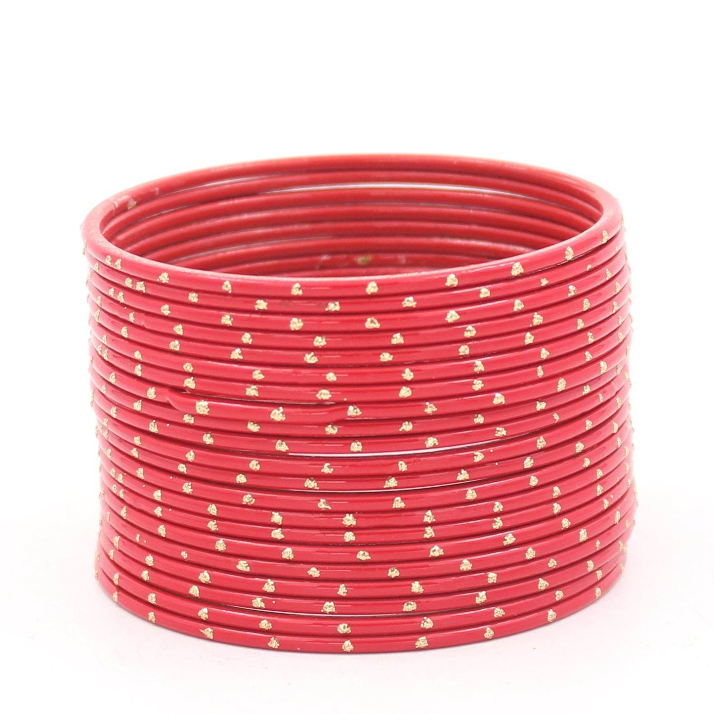 Set of 24 Matte Textured Bangles with Golden Boond by T4 Jewels Red Plain Metal Bangles T4 Jewels