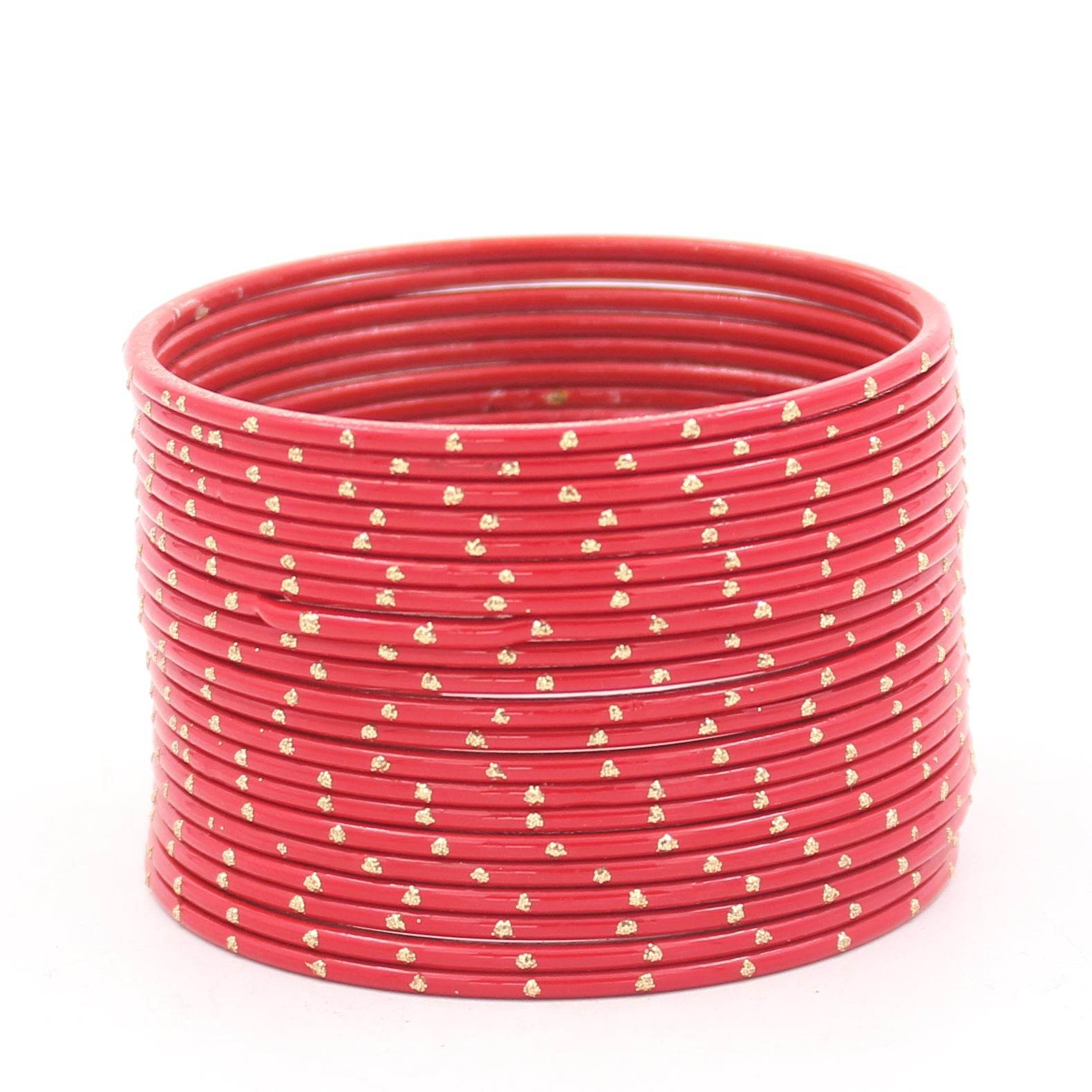 Set of 24 Matte Textured Bangles with Golden Boond by T4 Jewels Red Plain Metal Bangles T4 Jewels