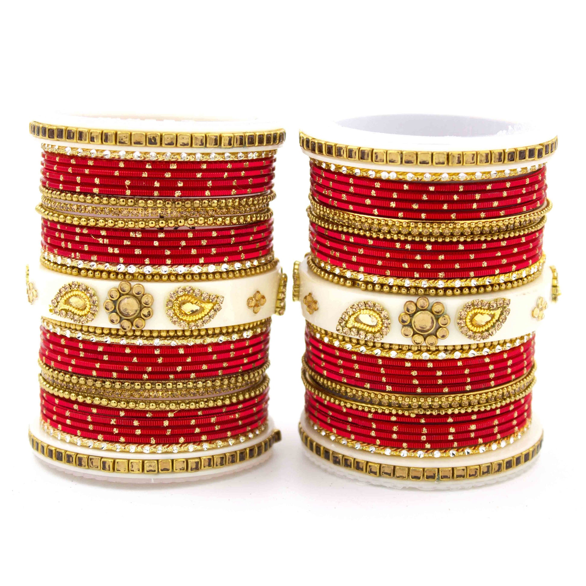 Traditonal Bridal Bangle set with golden dotted design Red All Bangle Sets T4 Jewels