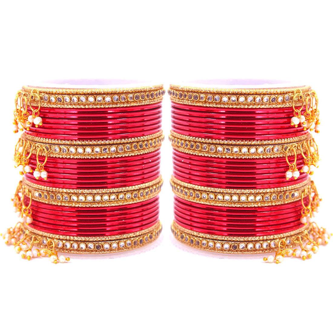 Shining Bangle Set with beaded Jhumki by T4 Jewels Red All Bangle Sets T4 Jewels
