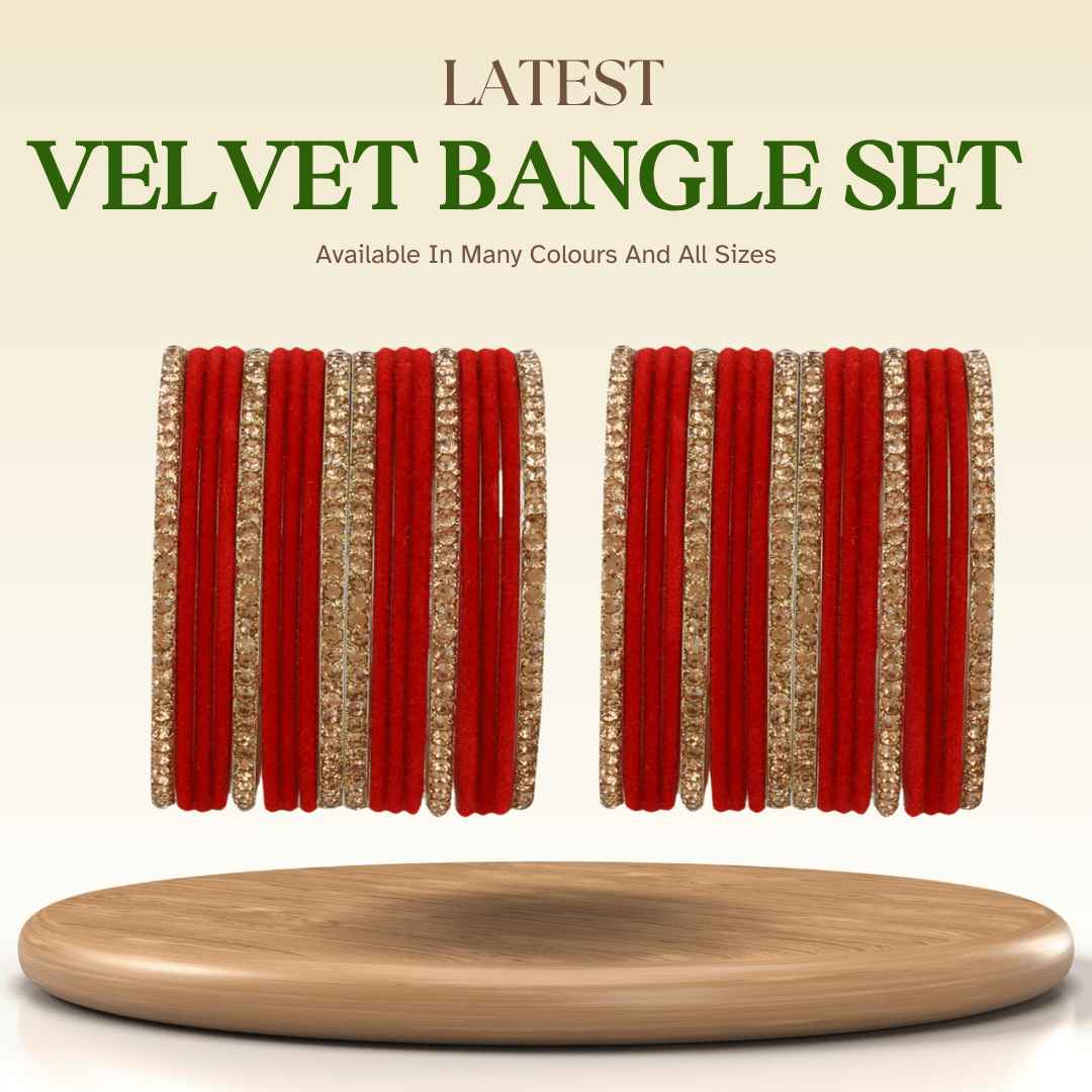 T4 Jewels Velvet Bangle Set With Golden Bangles-69 All Bangle Sets T4 Jewels