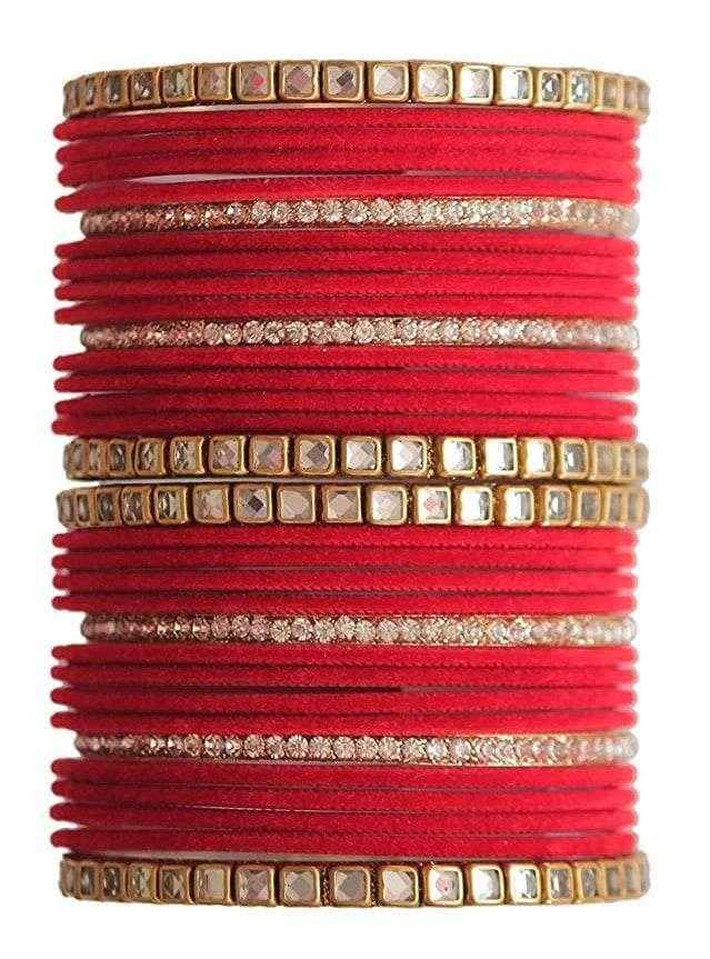 T4 Jewels 18k Gold Plated Zircon Stones And Beads Studded Fashion Jewellery Metal Bangles Set - 68NO All Bangle Sets T4 Jewels