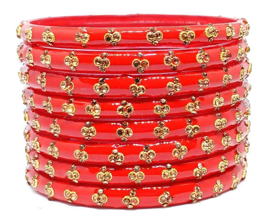 T4 Jewels (Large Size) Red & Green Color Glass Kada Bangles (Pack Of 8)-ASTA Large Size Bangles T4 Jewels