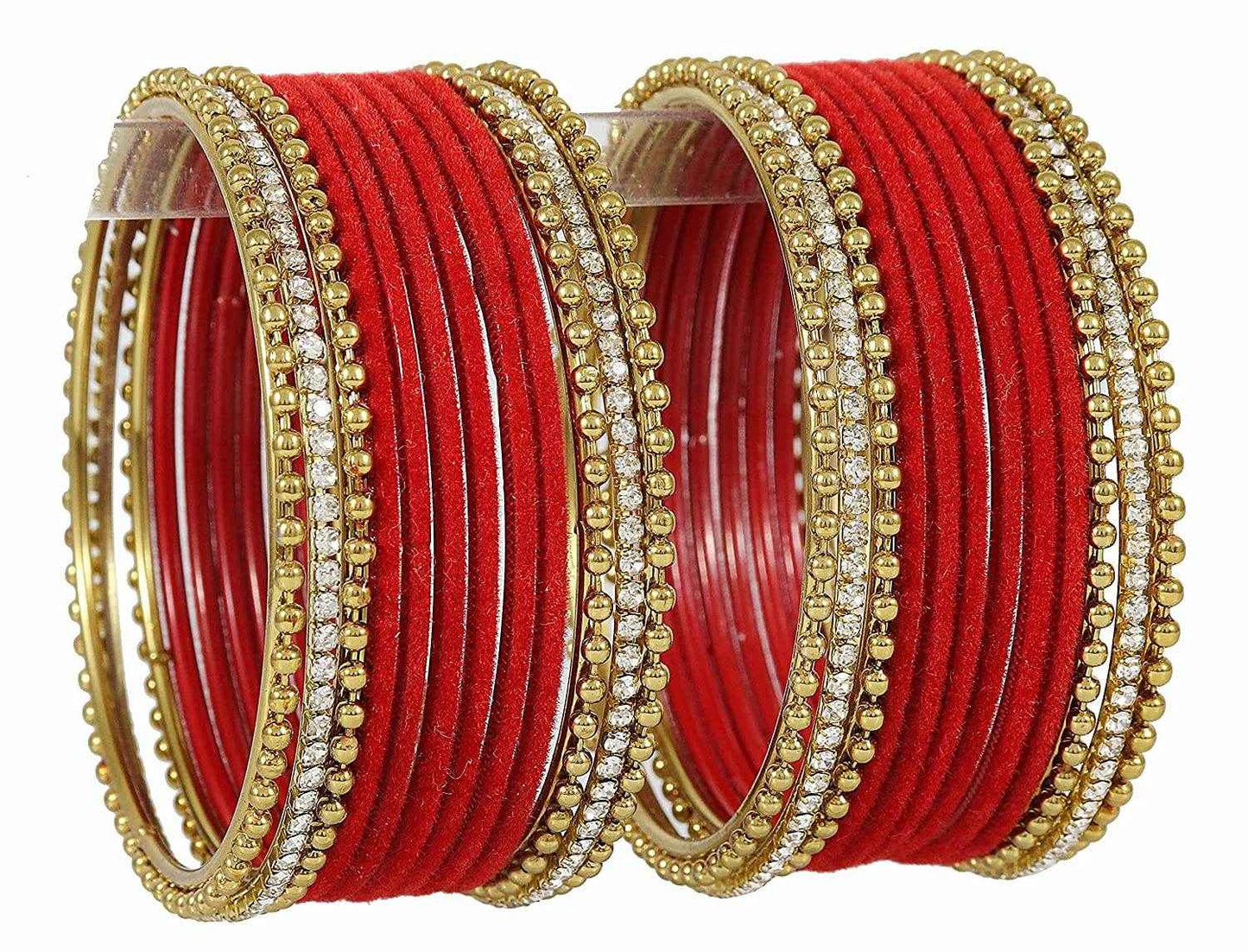 T4 Jewels Red Color Velvet Bangle Set With Zircon Bangles. All Bangle Sets T4 Jewels