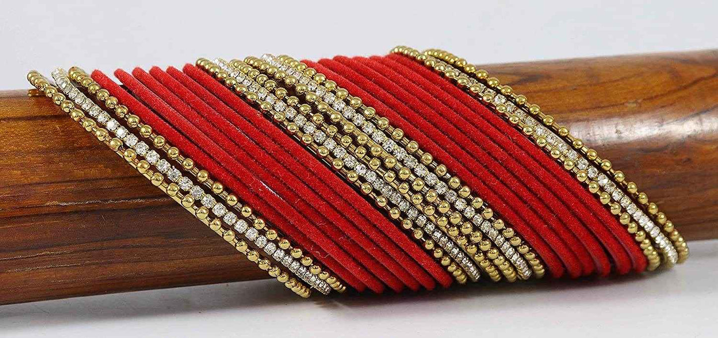 T4 Jewels Red Color Velvet Bangle Set With Zircon Bangles. All Bangle Sets T4 Jewels