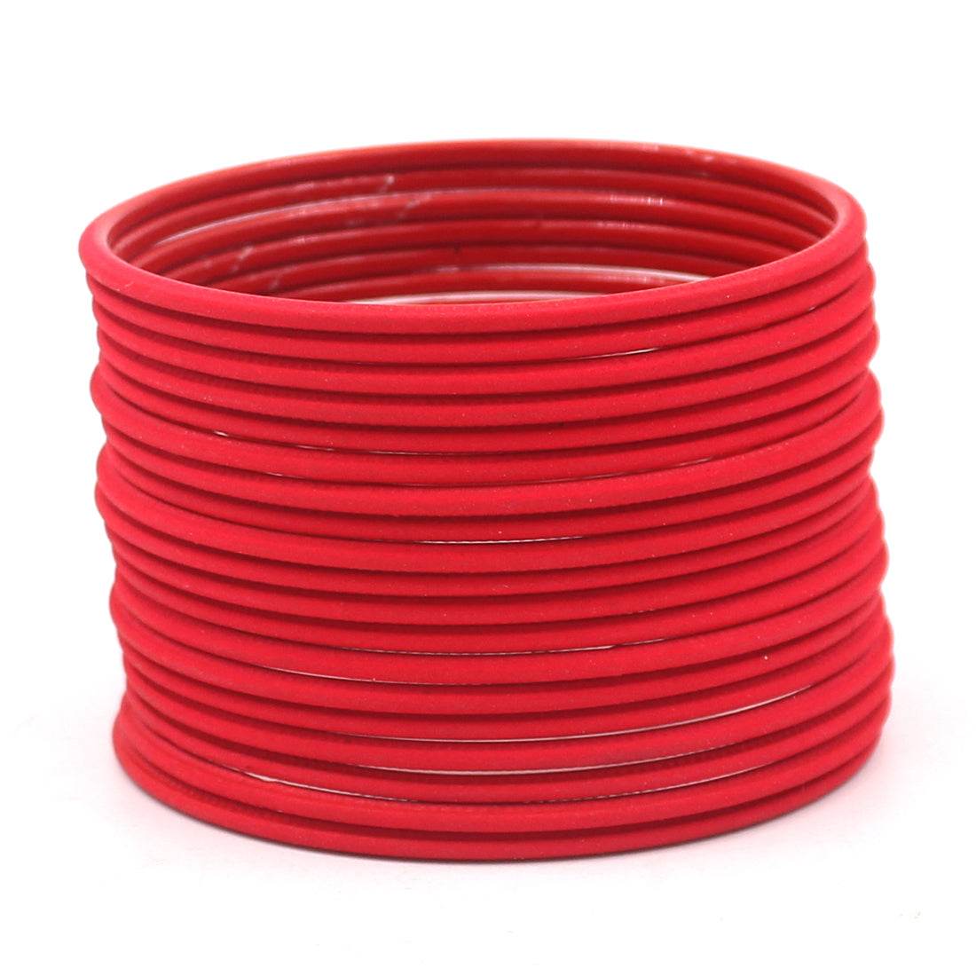 Set of 24 Matte Textured Bangles by T4 Jewels Red Plain Metal Bangles T4 Jewels