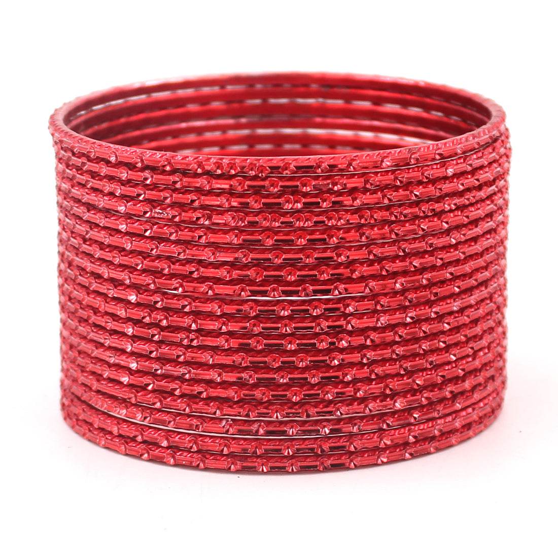 Set of 24 Shining Metal Bangles with self-dot Design by T4 Jewels Red Plain Metal Bangles T4 Jewels