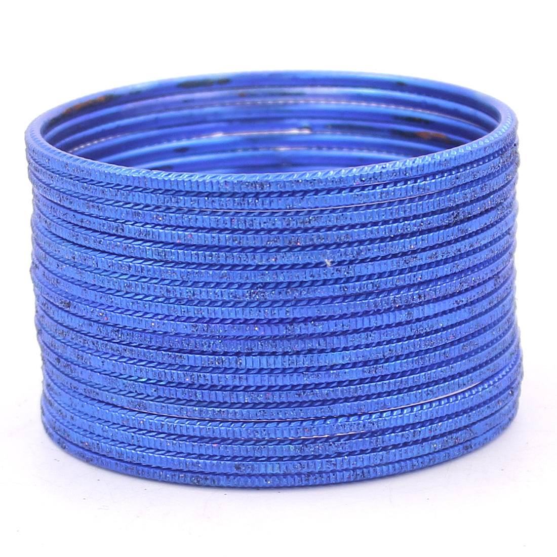 Set of 24 Lehar Glitter Metal Bangles by T4 Jewels Royal Blue Plain Metal Bangles T4 Jewels
