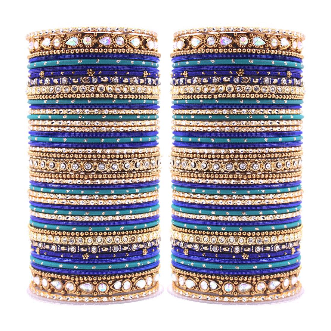 Intricate Dual Colour Pastel Bridal Bangle set Royal Blue All Bangle Sets T4 Jewels