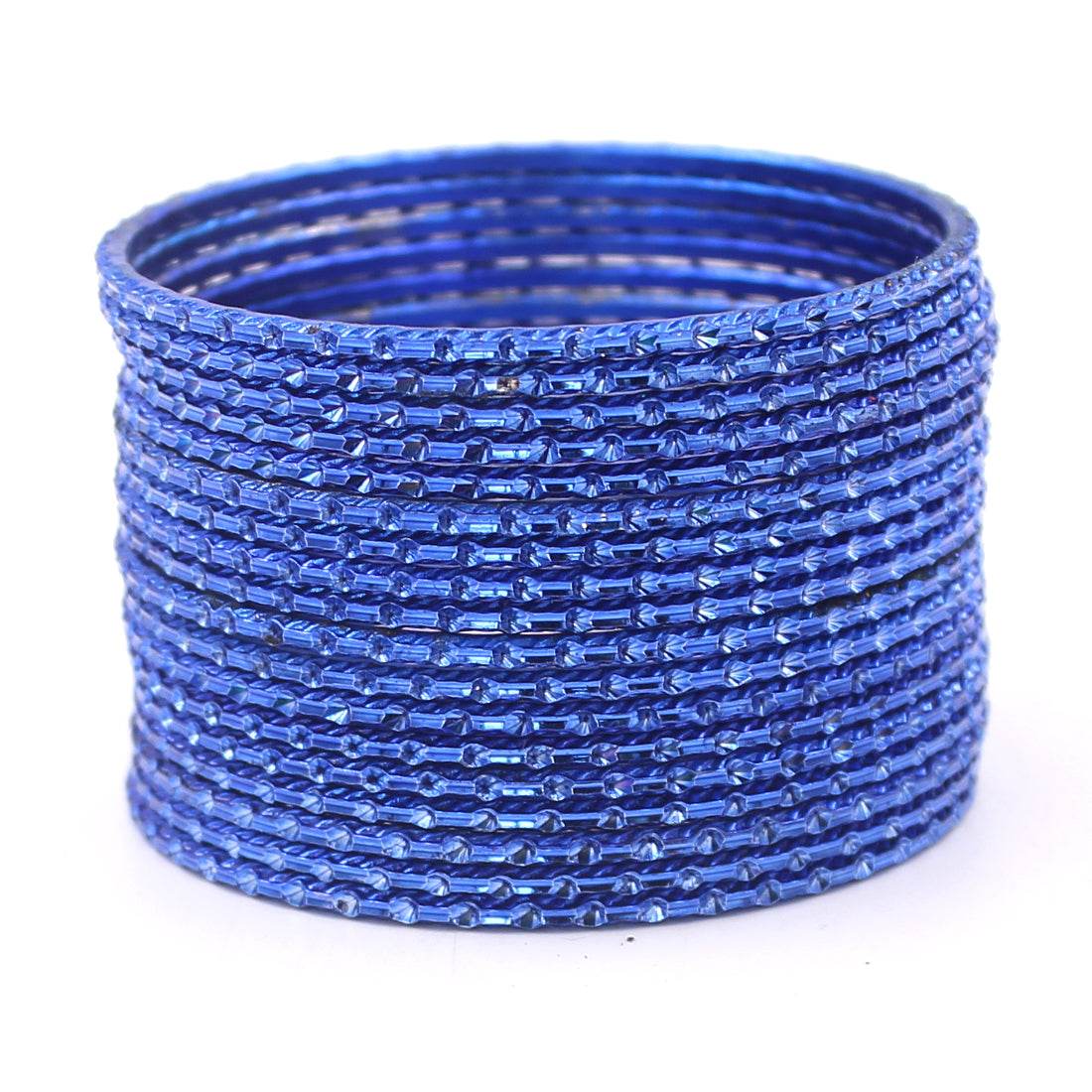 Set of 24 Shining Metal Bangles with self-dot Design by T4 Jewels Royal Blue Plain Metal Bangles T4 Jewels