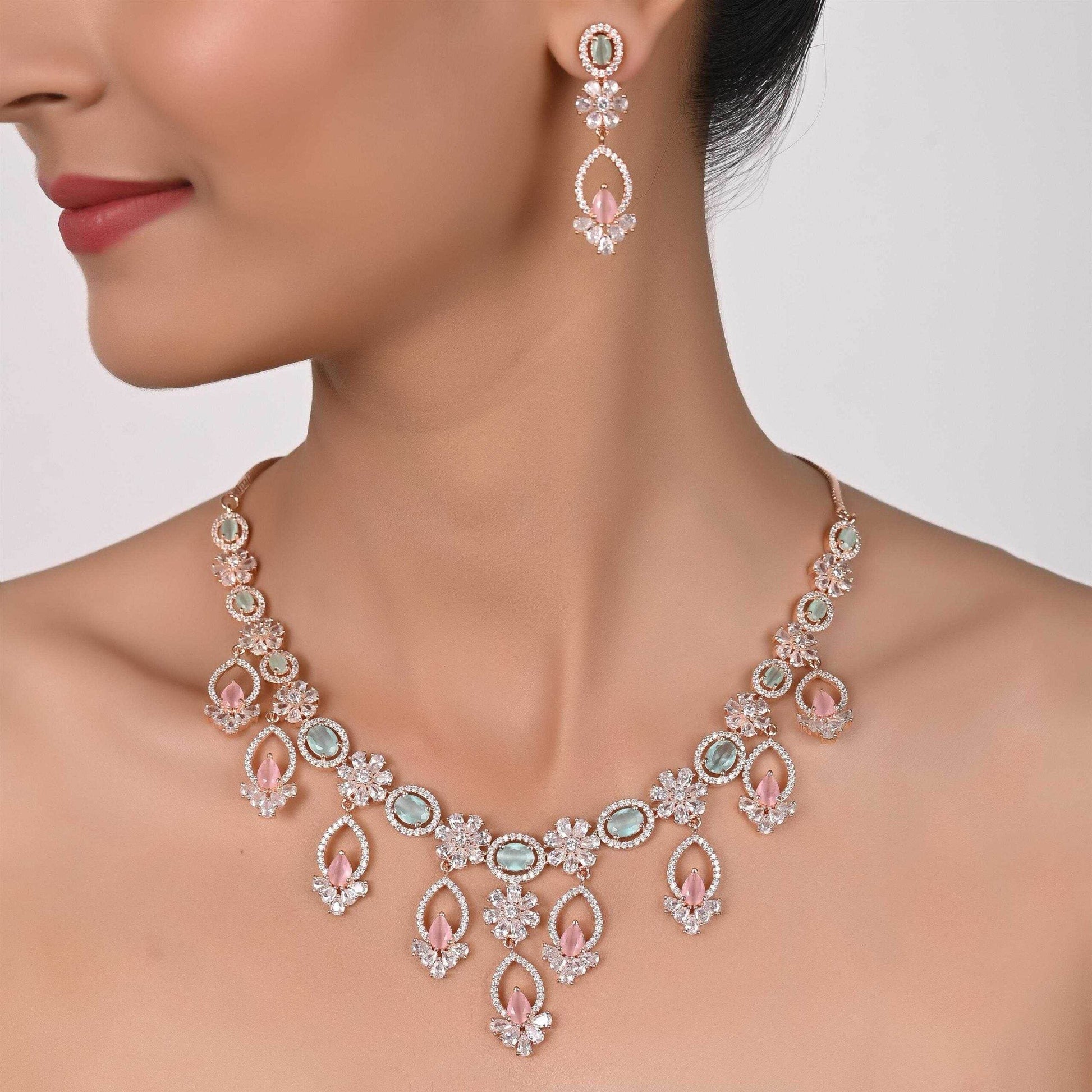 Pink Mint Adorable CZ Designer Festive Wear T4 Jewels