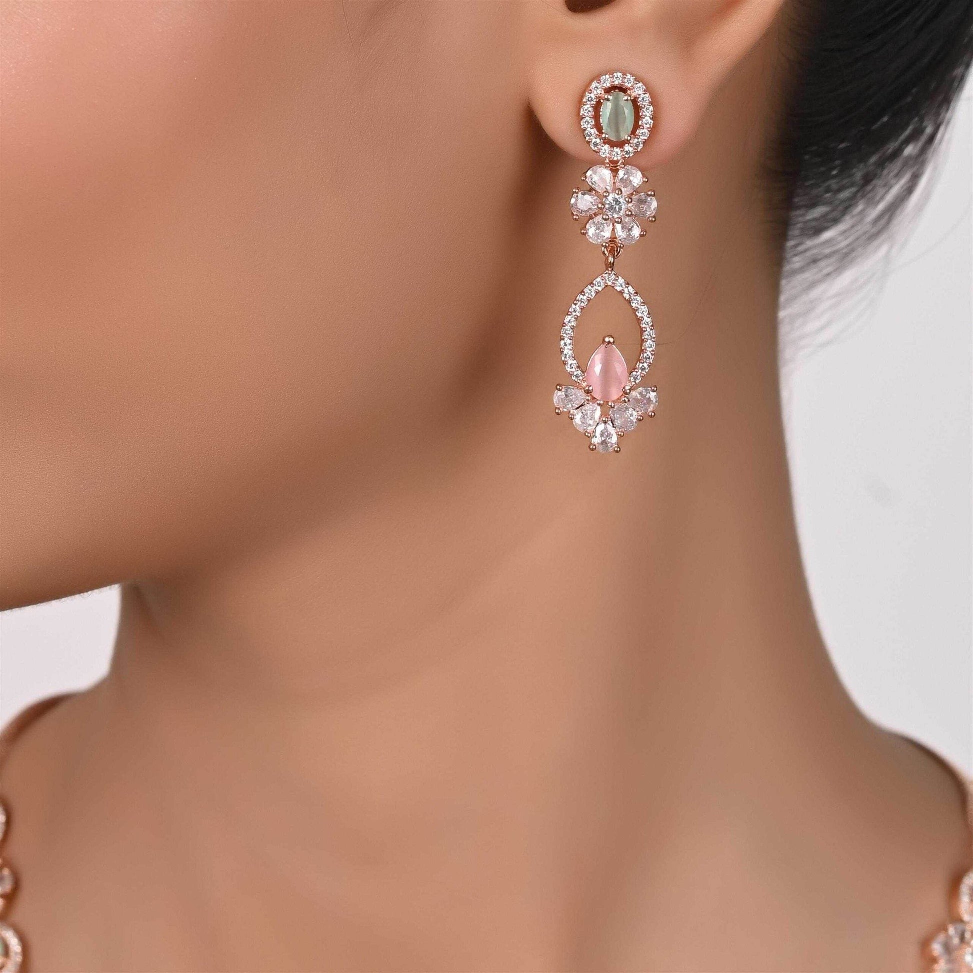 Pink Mint Adorable CZ Designer Festive Wear T4 Jewels
