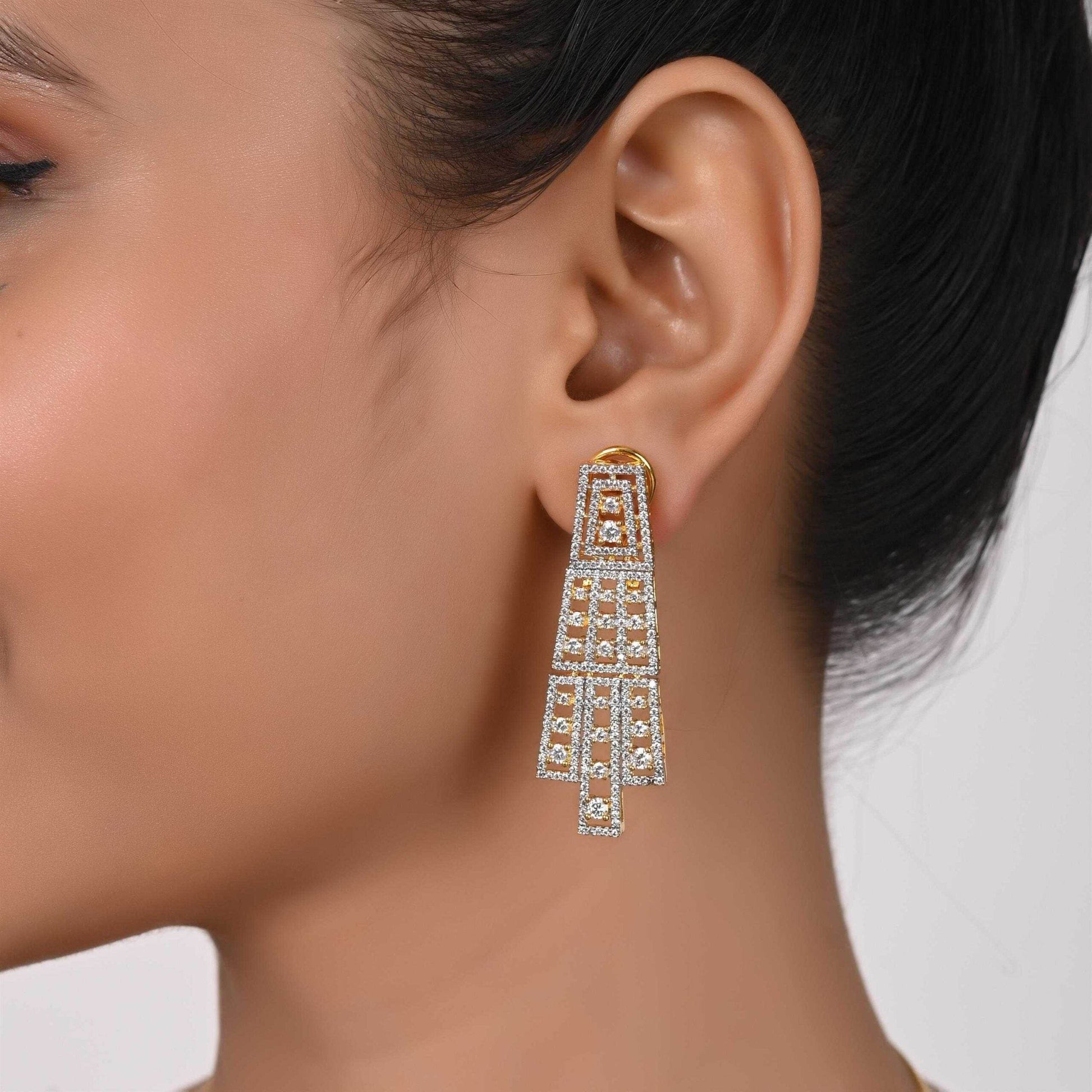 Gold Danglers CZ Designer Festive Wear Luxury Brass Set of Earrings & Necklaces T4 Jewels