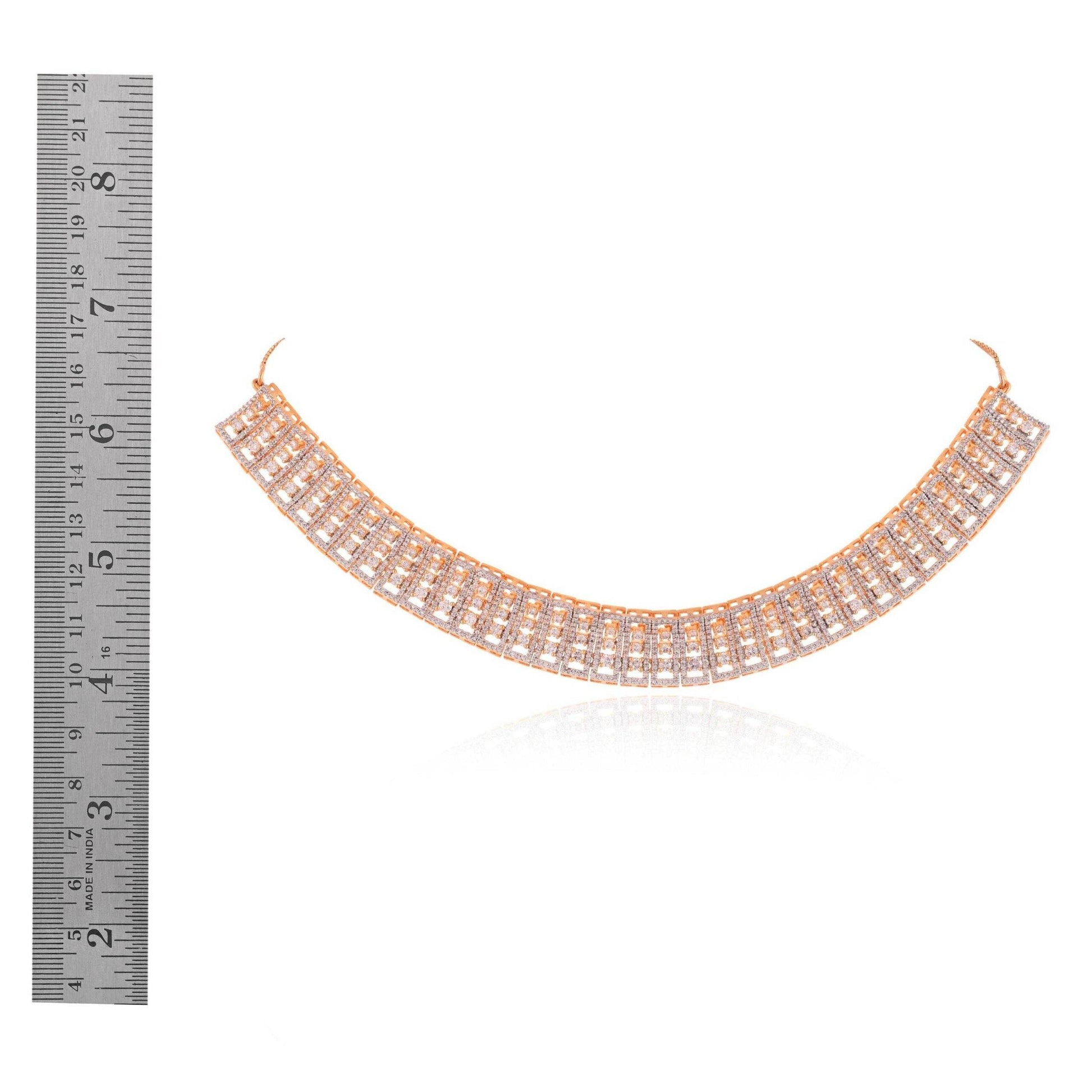 Rose Gold Danglers CZ Designer Festive Wear Luxury Brass Set of Earrings & Necklaces T4 Jewels