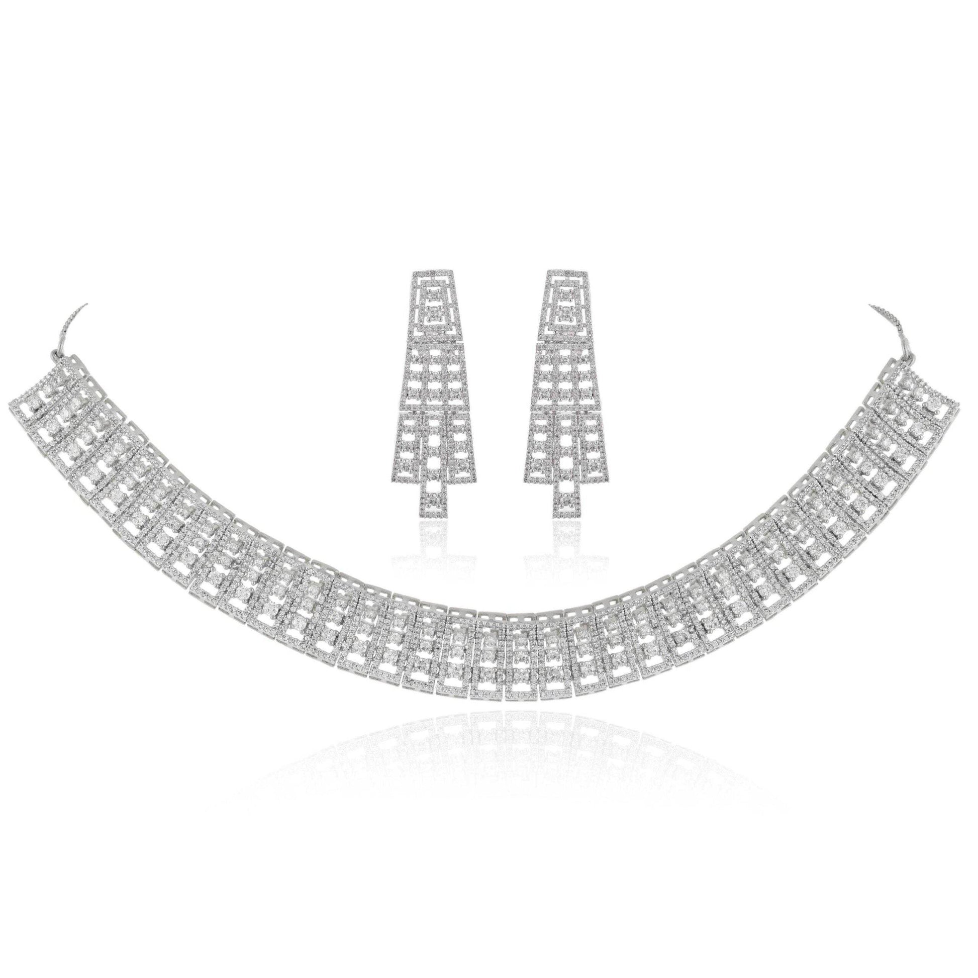 White Danglers CZ Designer Festive Wear Luxury Brass Set of Earrings & Necklaces T4 Jewels