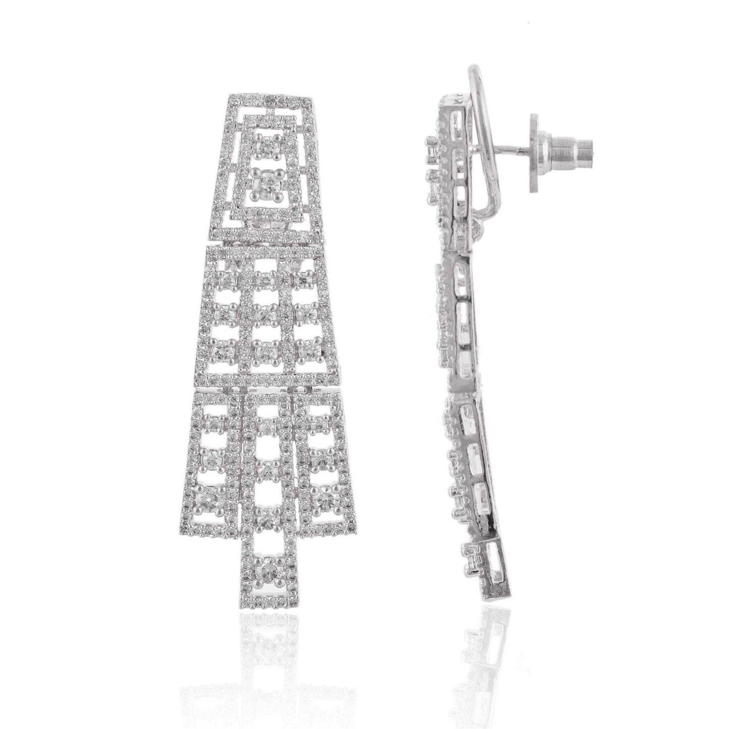 White Danglers CZ Designer Festive Wear Luxury Brass Set of Earrings & Necklaces T4 Jewels