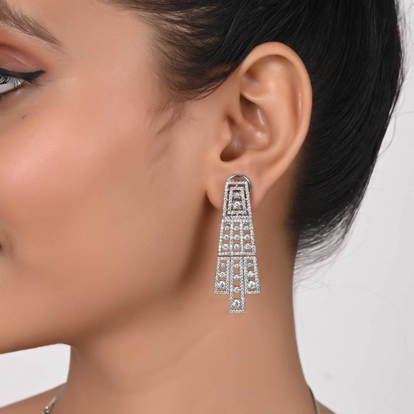 White Danglers CZ Designer Festive Wear Luxury Brass Set of Earrings & Necklaces T4 Jewels