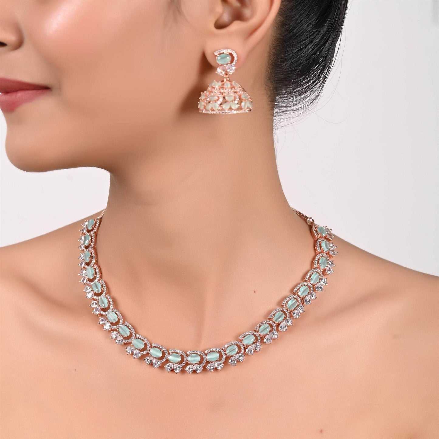 Glittering CZ Diamonds Set in Silver Necklace for Women T4 Jewels