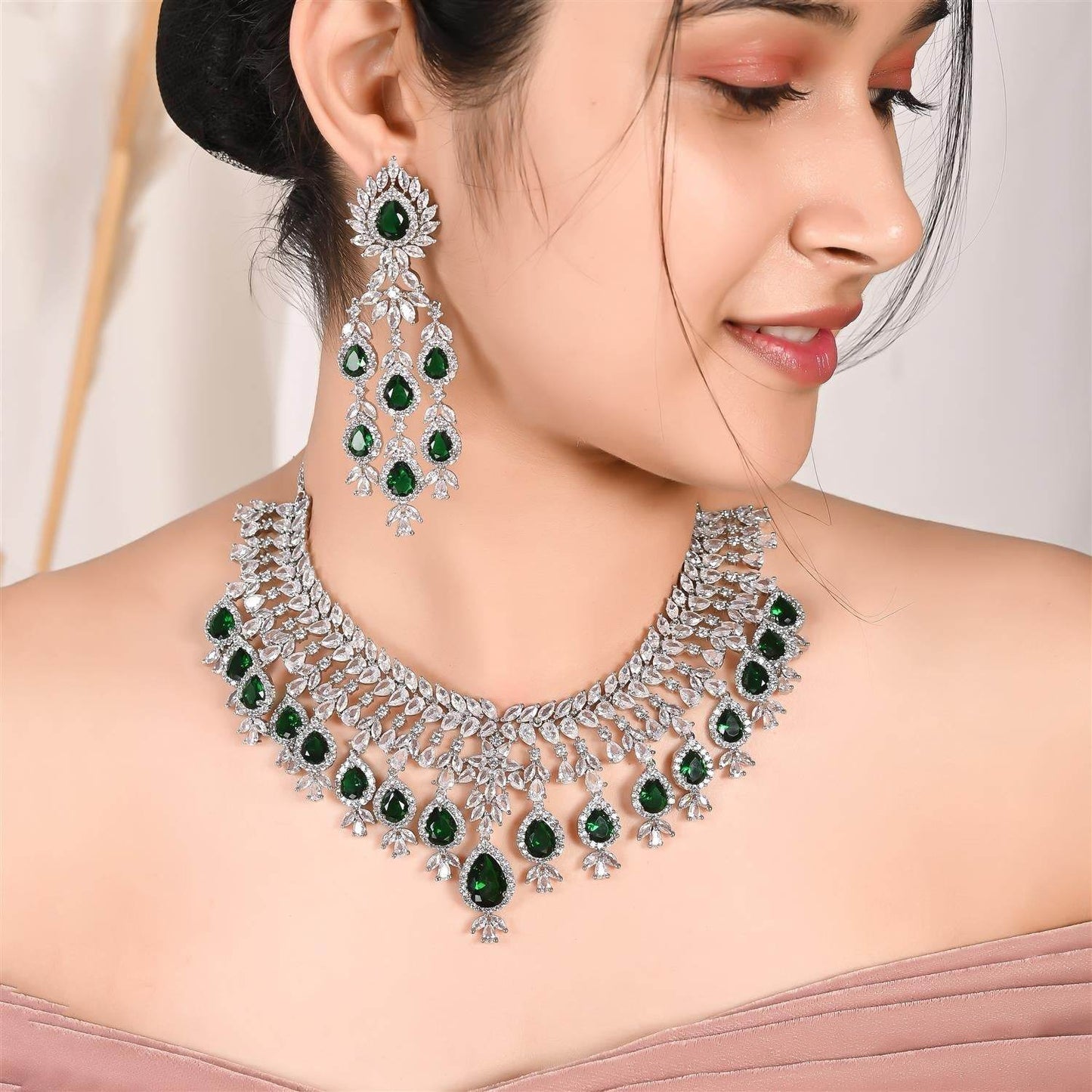 Cubic Zirconia Bridal Necklace Set Necklace T4 Jewels