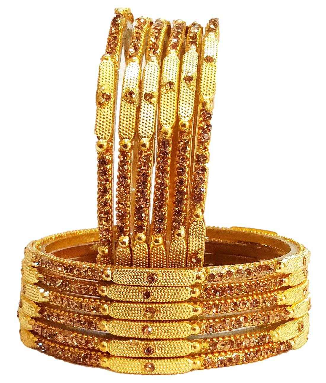 T4 Jewels (Large Size) Golden Color Glass Bangles (Pack Of 12)-STSNG Large Size Bangles T4 Jewels