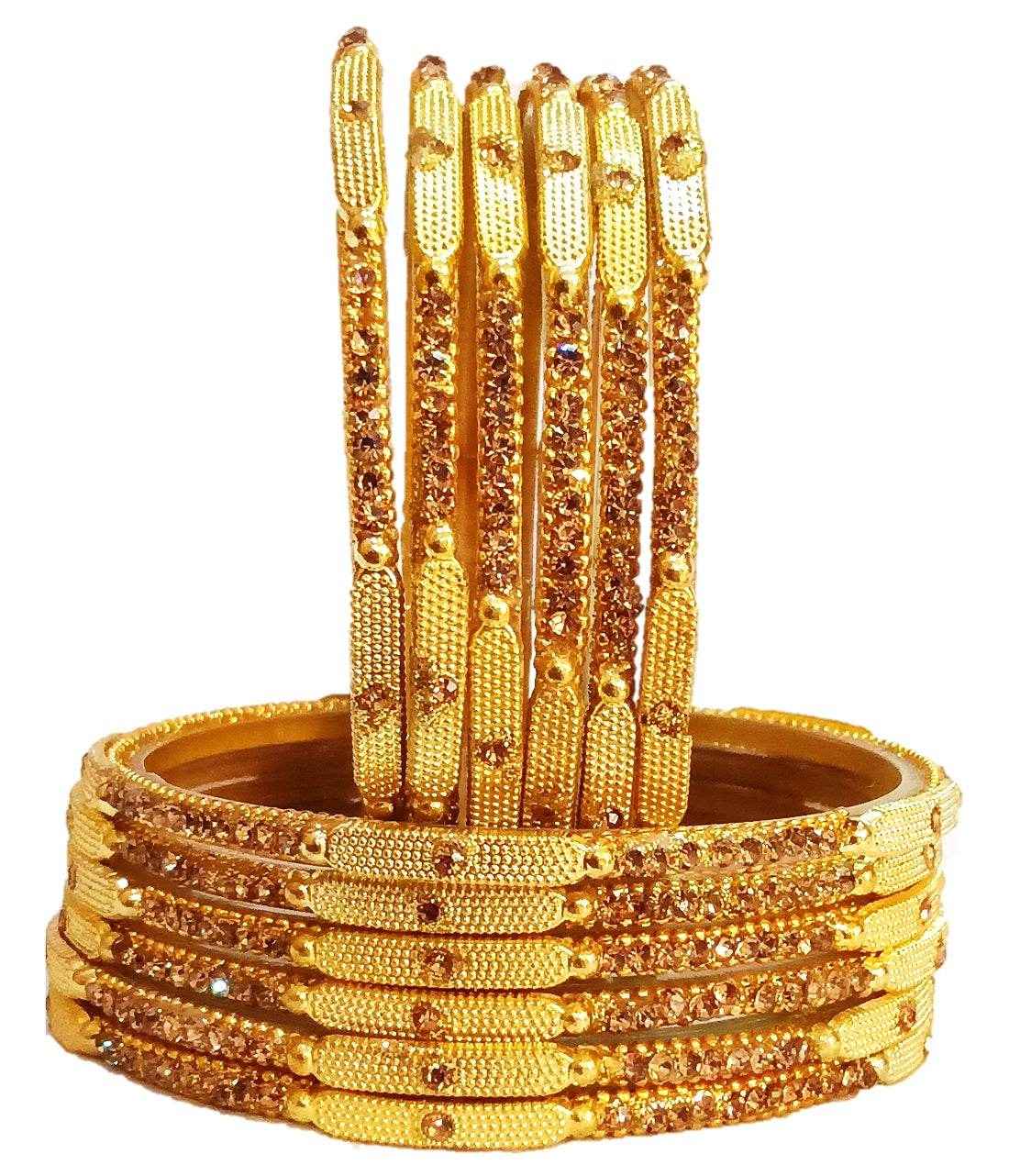 T4 Jewels Golden Color Bangles (Pack Of 12) Style 3 Large Size Bangles T4 Jewels