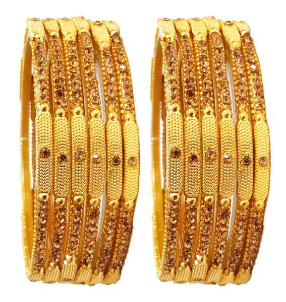 T4 Jewels (Large Size) Golden Color Glass Bangles (Pack Of 12)-STSNG Large Size Bangles T4 Jewels