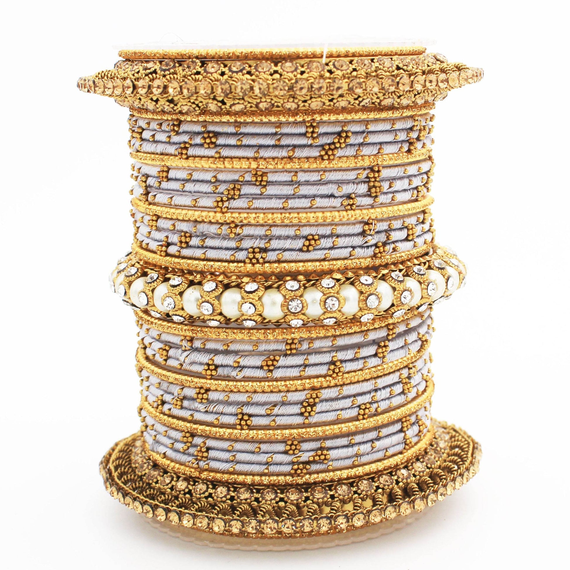 Traditional Thread bangle set with Pearl centre kada by T4 Jewels Silver All Bangle Sets T4 Jewels