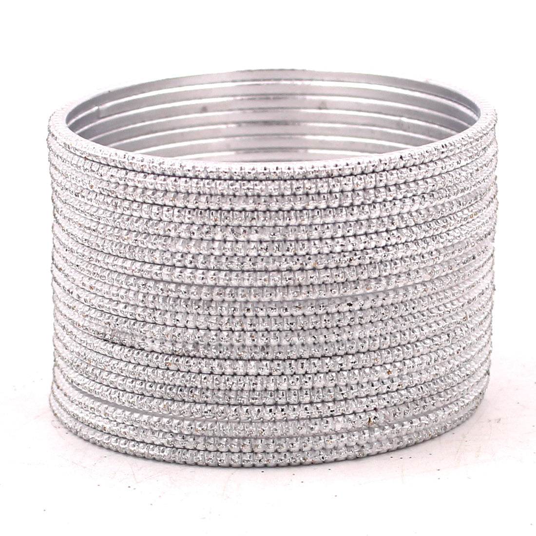 Set of 24 Glitter Bangles by T4 Jewels Silver Plain Metal Bangles T4 Jewels