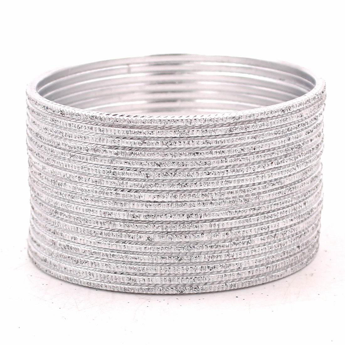 Set of 24 Lehar Glitter Metal Bangles by T4 Jewels Silver Plain Metal Bangles T4 Jewels