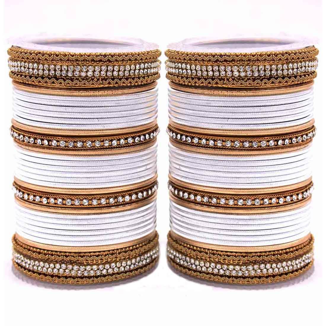 Traditional Brass based Bangle set by T4 Jewels for Both Hands Silver All Bangle Sets T4 Jewels