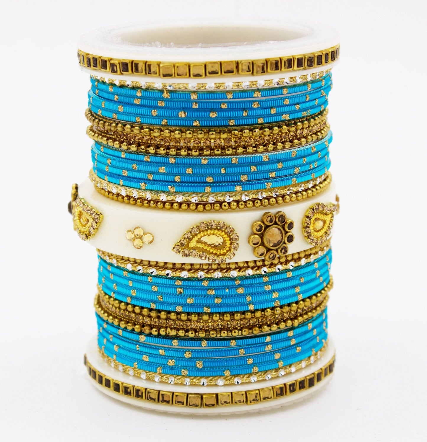 Traditonal Bridal Bangle set with golden dotted design Sky Blue All Bangle Sets T4 Jewels