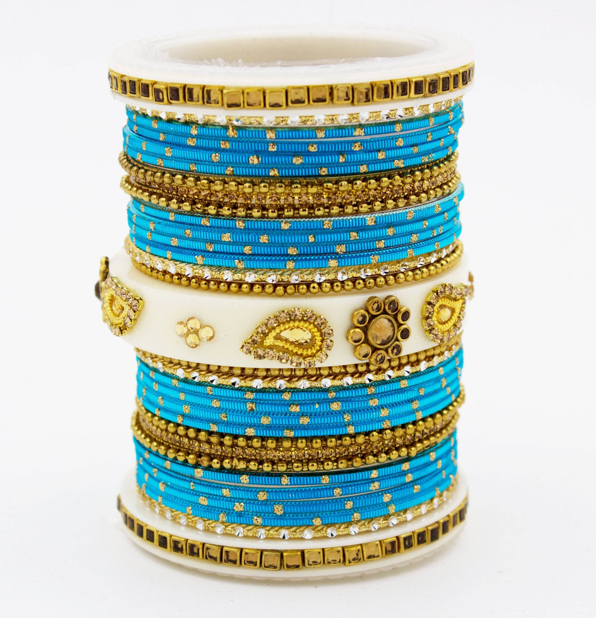 Traditonal Bridal Bangle set with golden dotted design Sky Blue All Bangle Sets T4 Jewels