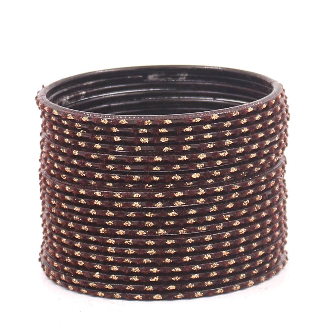 Set of 24 Velvet Bangles with Golden Boond by T4 Jewels Brown Plain Metal Bangles T4 Jewels