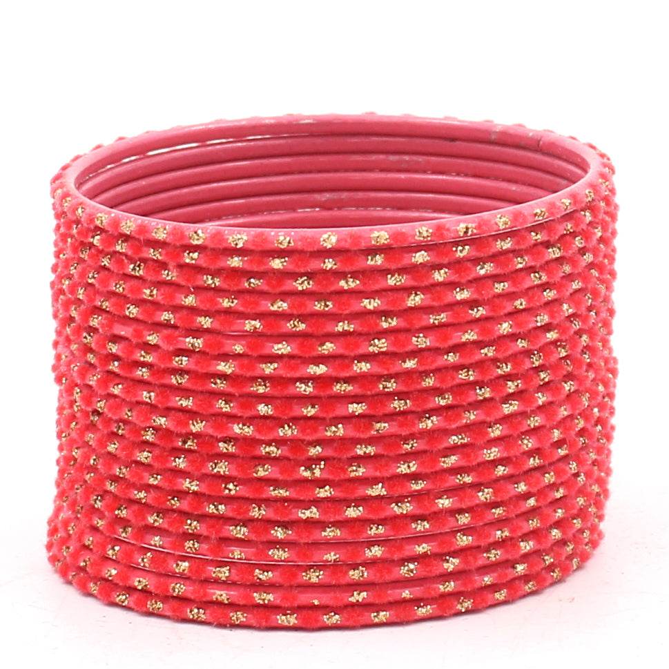 Set of 24 Velvet Bangles with Golden Boond by T4 Jewels Gajri Plain Metal Bangles T4 Jewels
