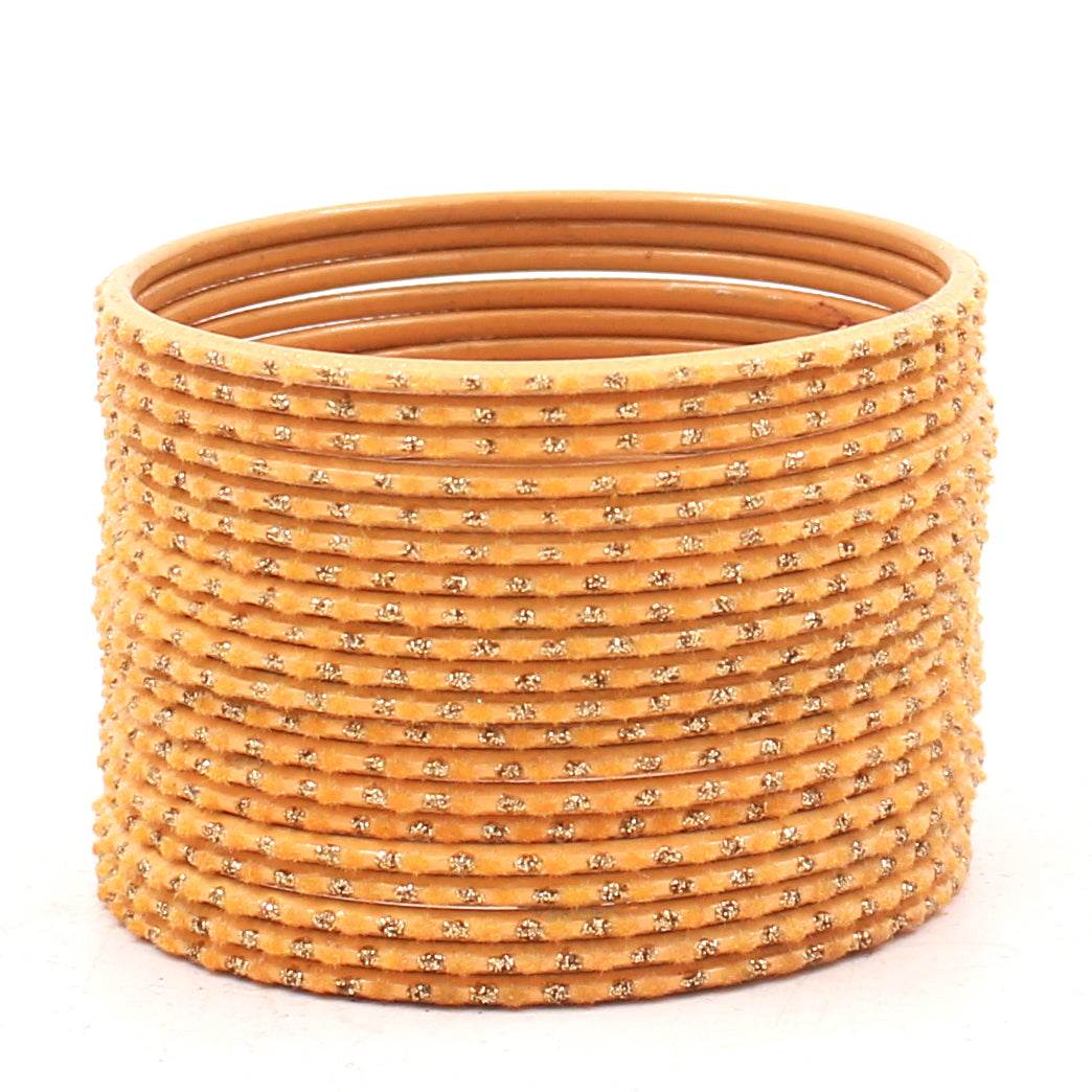 Set of 24 Velvet Bangles with Golden Boond by T4 Jewels Golden Plain Metal Bangles T4 Jewels