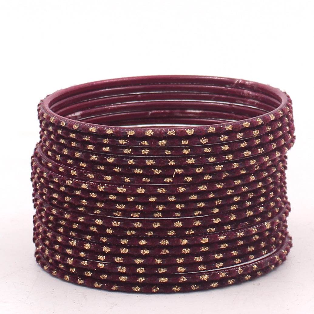 Set of 24 Velvet Bangles with Golden Boond by T4 Jewels Maroon Plain Metal Bangles T4 Jewels