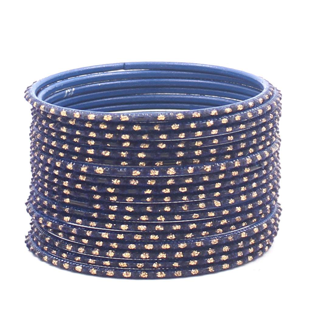 Set of 24 Velvet Bangles with Golden Boond by T4 Jewels Navy Blue Plain Metal Bangles T4 Jewels