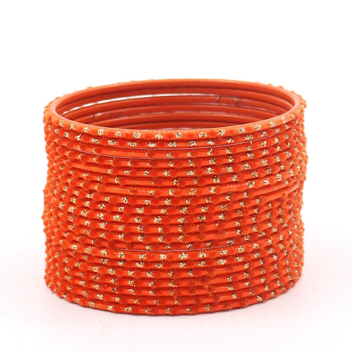 Set of 24 Velvet Bangles with Golden Boond by T4 Jewels Orange Plain Metal Bangles T4 Jewels