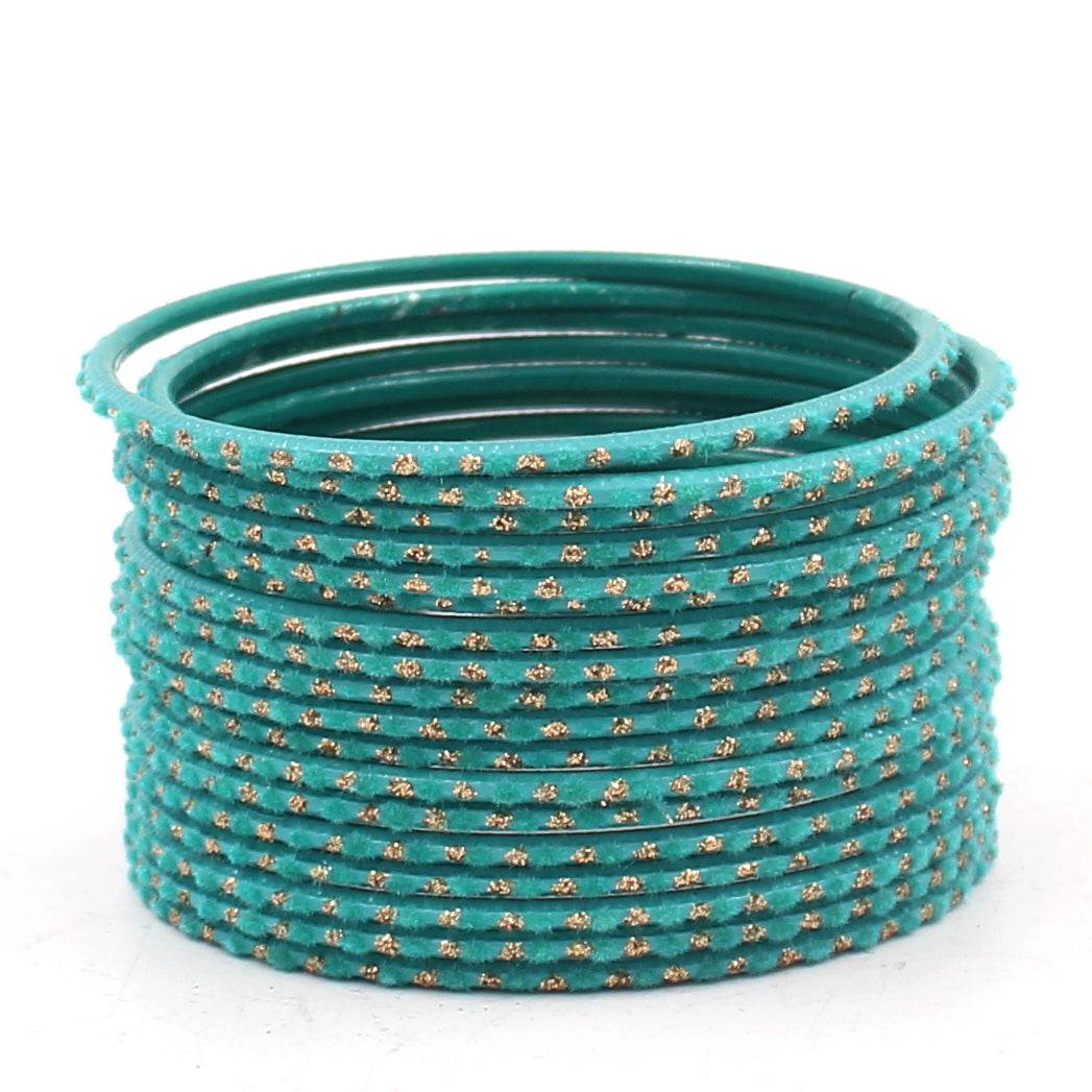 Set of 24 Velvet Bangles with Golden Boond by T4 Jewels Radium Plain Metal Bangles T4 Jewels