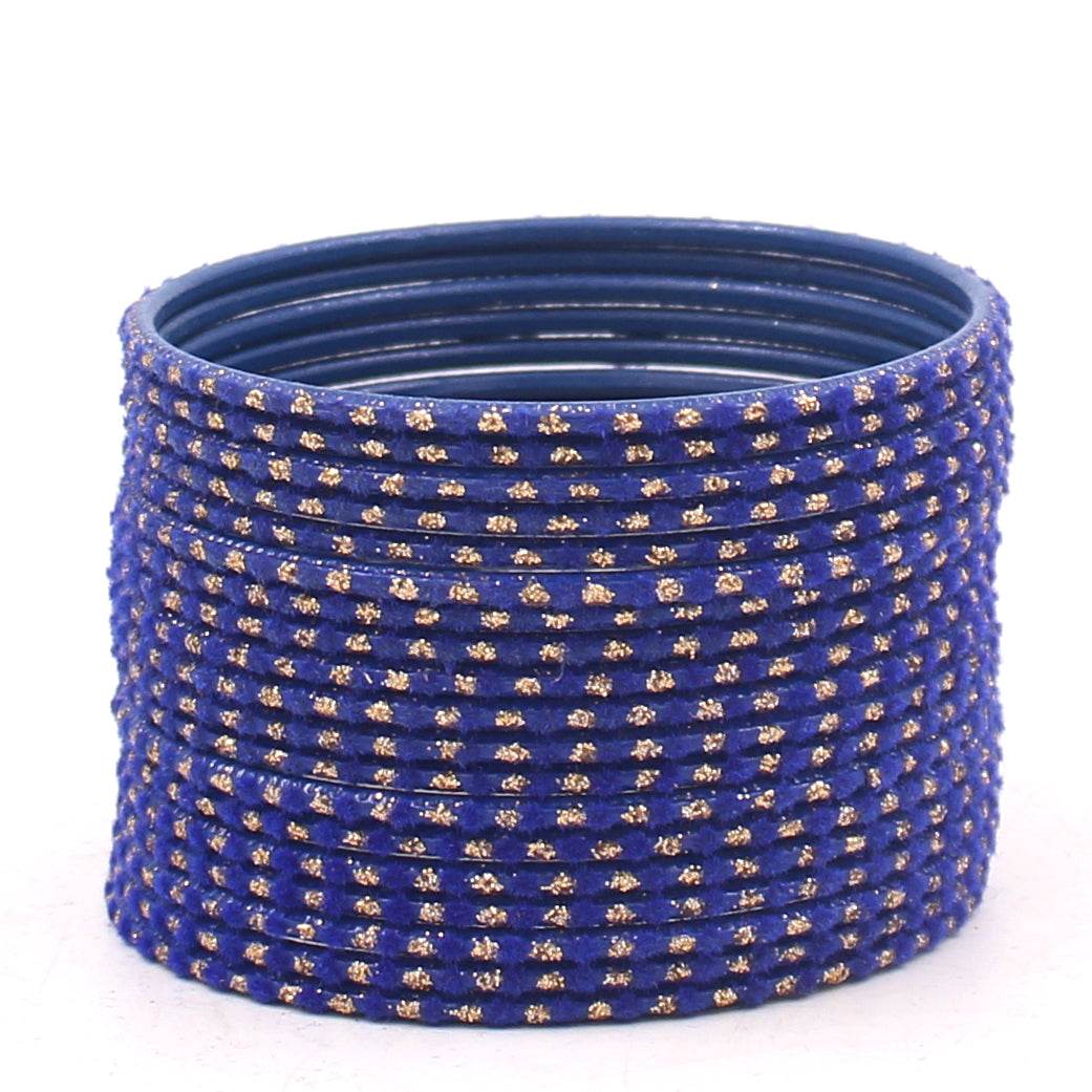 Set of 24 Velvet Bangles with Golden Boond by T4 Jewels Royal Blue Plain Metal Bangles T4 Jewels