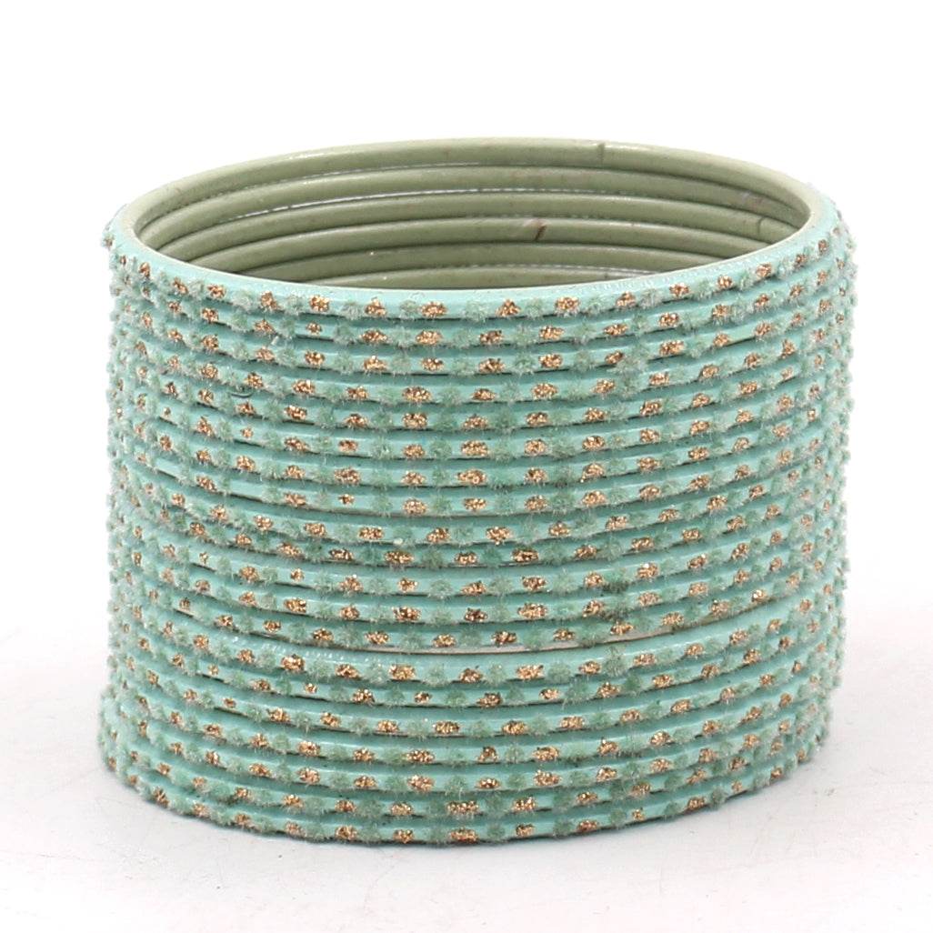 Set of 24 Velvet Bangles with Golden Boond by T4 Jewels Pista Plain Metal Bangles T4 Jewels