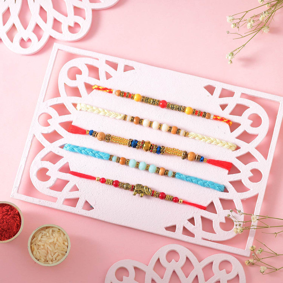 T4 Jewels Different Colour Rakhi Sets For Your Sweet Brothers (Pack Of 5)- SR18 Rakhi T4 Jewels