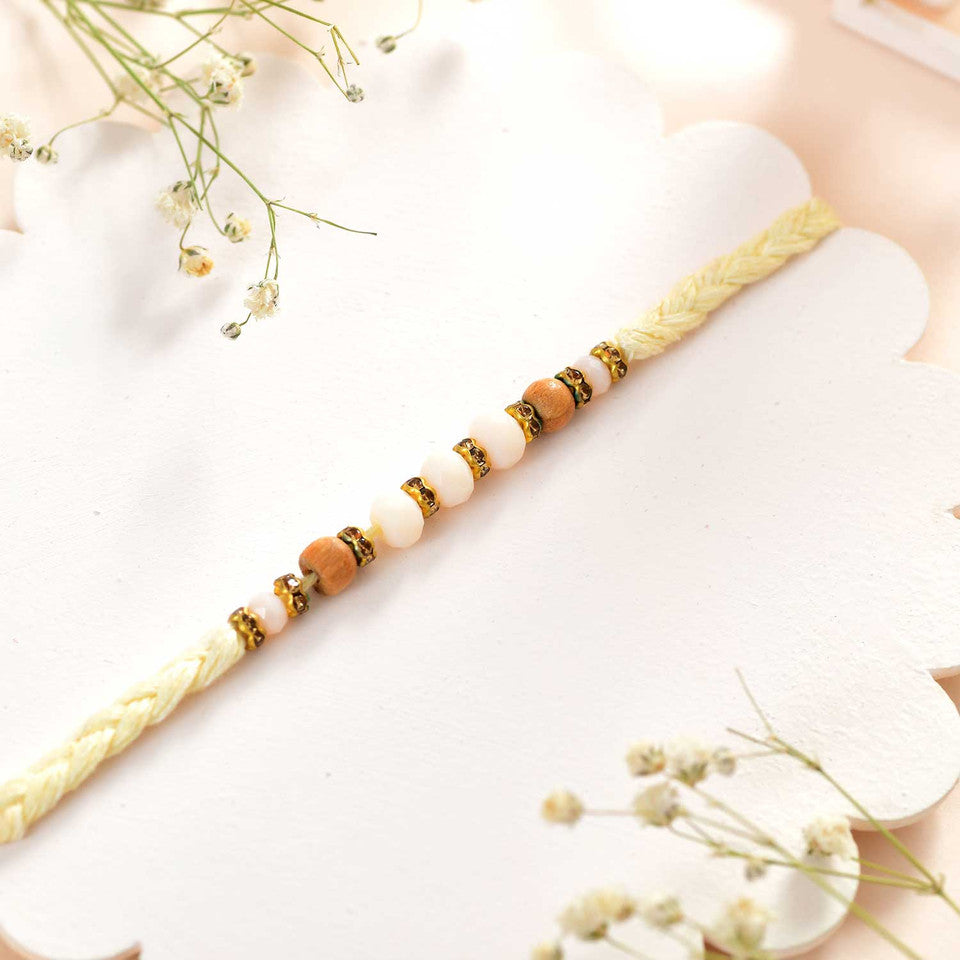 T4 Jewels Golden Colour Rakhi With 4 Pcs Ferrero Rocher Pack (Gift)-SR1 Rakhi T4 Jewels